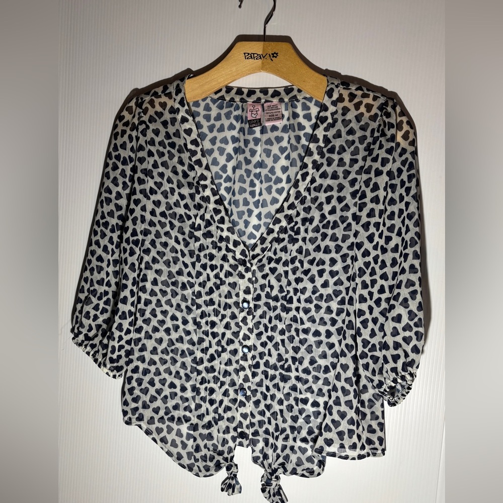 Women's Blue and White heart Print Top
